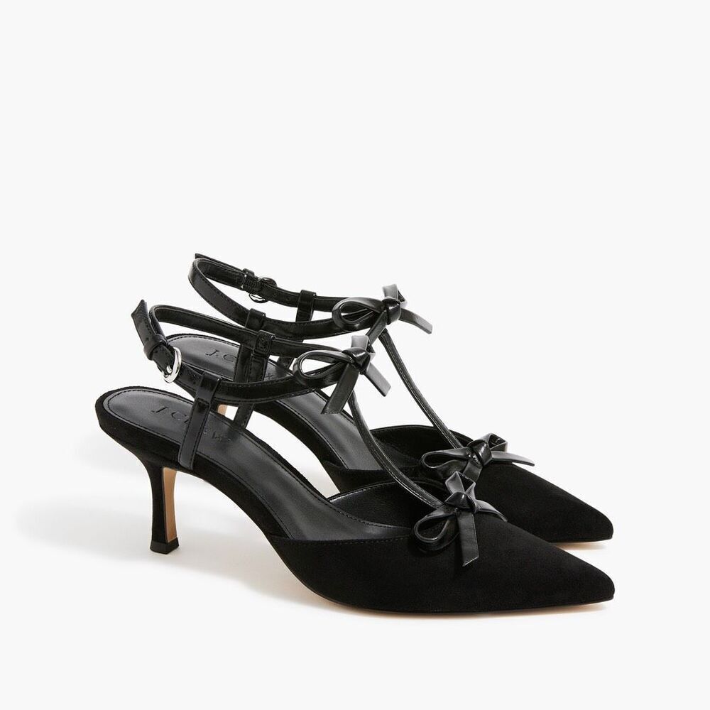 J Crew Double bow heels Sandals size 8.5 Black‎ Slingback
